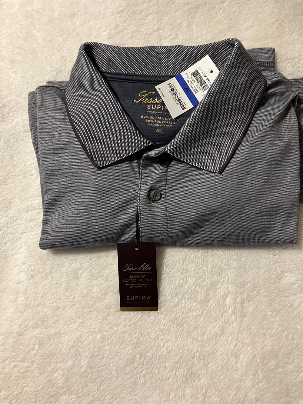 Tasso Elba Gray Polo with Contrast Textured Collar
